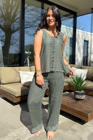 Made in Italy Benji Linen Panel Wave Vest Khaki /10 *pre order due approx 1 week